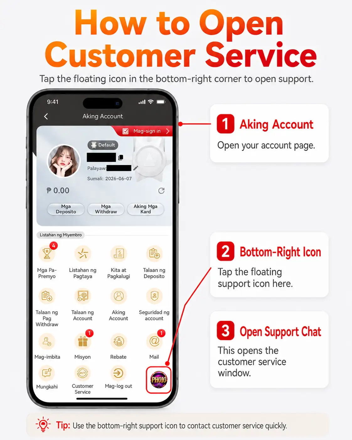 Paano buksan ang customer service sa PH010