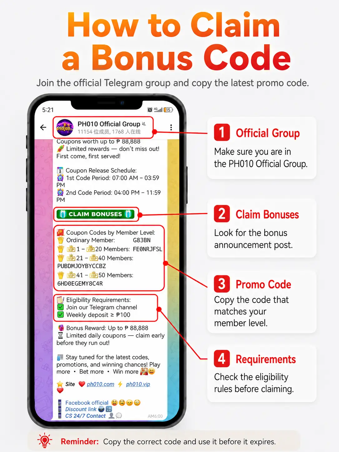 PH010 Official Telegram Group promo code guide