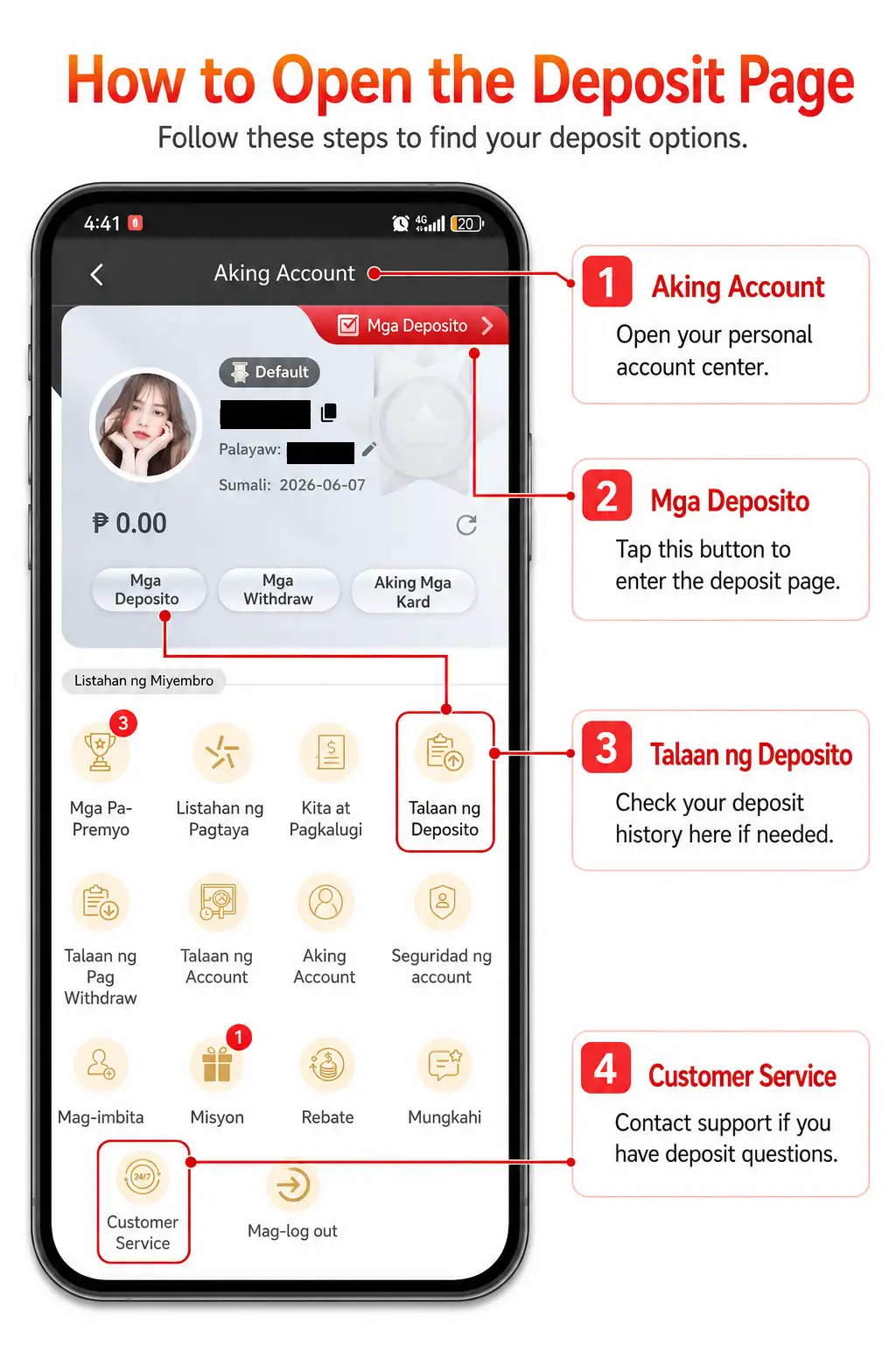 Paano buksan ang deposit page sa PH010