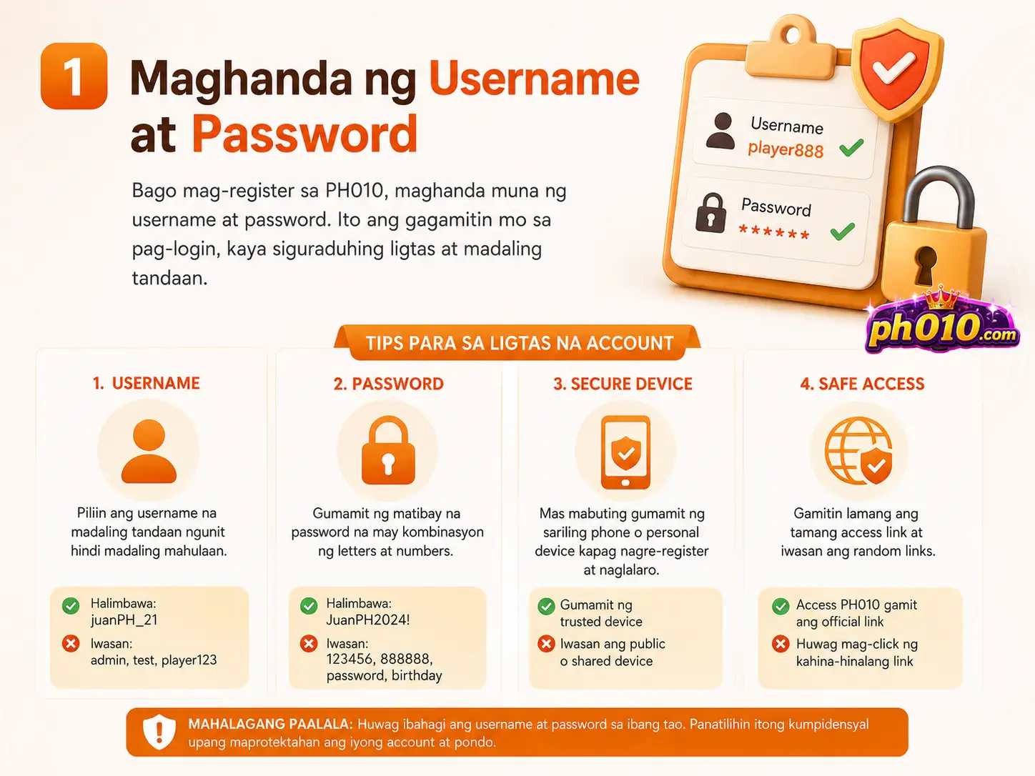 PH010 username and password preparation