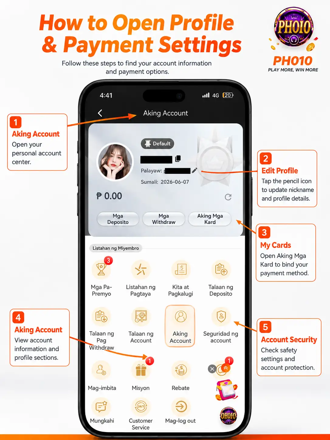 PH010 account center guide